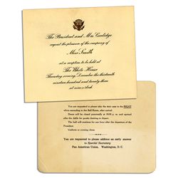 President Calvin Coolidge 1923 Invitation to the White House -- His First Year as President After Ha