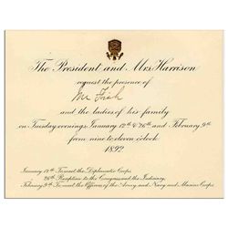 President Harrison 1892 Invitation to Three Dinners -- To Meet the Diplomatic Corps, Congress, the J