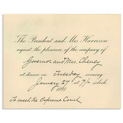 President Benjamin Harrison 1891 Dinner Invitation Addressed to New Hampshire Governor Person Colby 