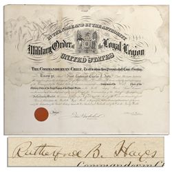 Rutherford Hayes 1889 Military Document Signed as President