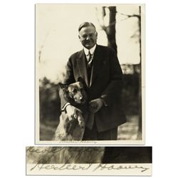 Herbert Hoover Signed 8'' x 10'' Campaign Photo of Himself With His Dog ''King Tut''