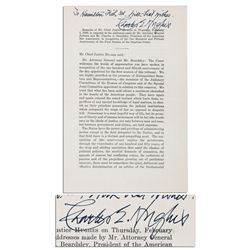 Charles Evan Hughes Document Signed -- Upon His Speech Regarding the Justice System