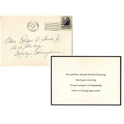 Joseph & Rose Kennedy Thank You Card -- Expressing Thanks for Prayers & Sympathies After the Tragic 