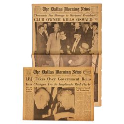 ''The Dallas Morning News'' Announces ''CLUB OWNER KILLS OSWALD'' and Second Paper ''LBJ Takes Over 
