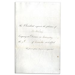 1825 Invitation to Dinner at James Monroe's White House -- Given to John McLean