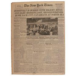 FDR's Funeral Covered in 16 April 1945 ''New York Times'' -- America Mourns as the War in Europe Dra