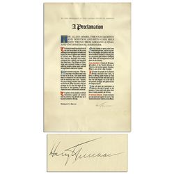 Exceptionally Scarce Harry Truman WWII Victory Proclamation Signed as President -- Gifted to White H