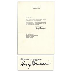 Harry S. Truman Signed Letter -- ''...As you requested, I am enclosing a photograph autographed to y