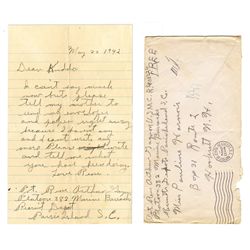 Iwo Jima Hero Rene Gagnon WWII-Dated 1942 Autograph Letter Twice-Signed -- To His Sweetheart Back Ho