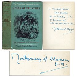 Field Marshal Bernard Montgomery Signed Copy of ''A Tale of Two Cities'' -- For a Young Friend's Bir