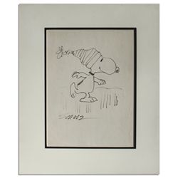 Charles Schulz Drawing of Snoopy in Winter