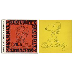 Charles Schulz Hand Drawn Sketch of Snoopy Signed in a First Edition First Printing of ''Security is