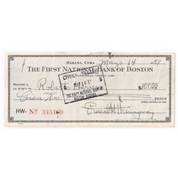 Ernest Hemingway Check Signed