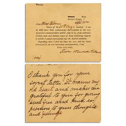 Oliver Wendell Holmes Autograph Note Signed -- ''...It warms my old heart and makes me grateful to y