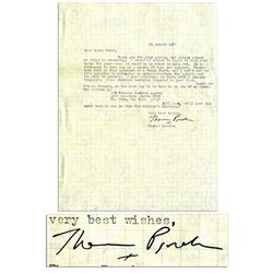 American Novelist Thomas Pynchon Typed Letter Signed -- ''...I would of course be happy to sign some