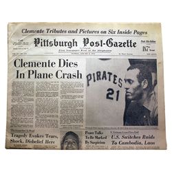 Roberto Clemente's 1973 Death Reported in the ''Pittsburgh Post-Gazette''