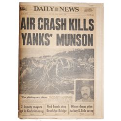 ''New York Daily News'' Paper Announcing Death of Yankees Player Thurman Munson