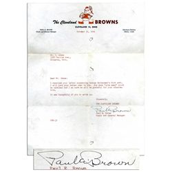 Paul Brown Typed Letter Signed on Cleveland Browns Letterhead -- ''...I received your letter concern