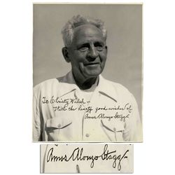 Football Star & Legendary Coach Amos Alonzo Stagg 8'' x 11'' Signed Photo -- Inscribed to Christy Wa