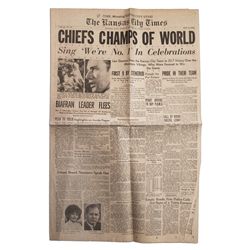 Super Bowl IV ''CHIEFS CHAMPS OF WORLD'' Announced in ''Kansas City Times''