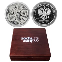 Rare Sochi 2014 Olympics Silver Coin Commemorating The Games -- With 100 Rubles Face Value