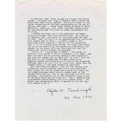 Astronomer Clyde Tombaugh Signed Description of Discovering Pluto