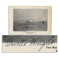 Orville Wright Signed Photo of the Wright Brothers Conducting Their First Flight at Kitty Hawk in 19