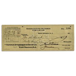 Thomas Edison Signed Check