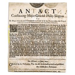 English Civil War Broadside Appointing a Commander in Chief of The Guard Protecting Parliament