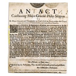 English Civil War Broadside Appointing a Commander in Chief of The Guard Protecting Parliament