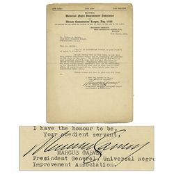 Marcus Garvey Letter Signed on Universal Negro Improvement Association Letterhead as Its President -