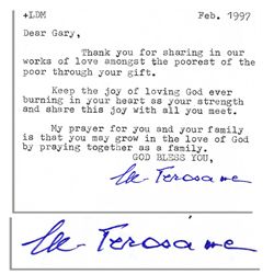 Mother Teresa Typed Letter Signed -- ''...Keep the joy of loving God ever burning in your heart as y