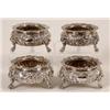 Image 1 : A Set of Four George IV Silver Salts, with foliate cast flower edging and chased foliage, on thre...