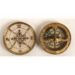 A Late 18th/Early 19th Century Brass Compass, with a paper dial, 4.5 cm See illustration £40-60...