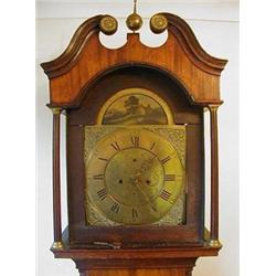 A Longcase Clock, the 30 cm arched dial signed "John Day Wakefield", painted a rustic scene to th...