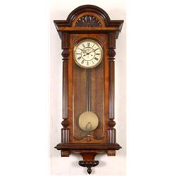 A Vienna Regulator Style Wall Clock, with Roman numerals in a beech and walnut case, 118 cm  See...
