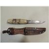 Image 1 : VINTAGE BONE HANDLE 8"L KNIFE: NO MARKS, LEATHER