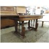 Image 2 : ANTIQUE OAK INLAID QTR SAW DINING TABLE LEAVES