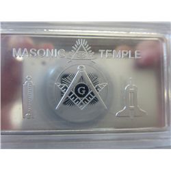 Masonic Temple 100 mills .999 silver bar.