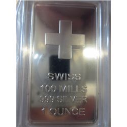 Swiss Cross 100 mills .999 silver bar