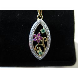 .925 Silver - Diamond, Ruby & Sapphire necklace