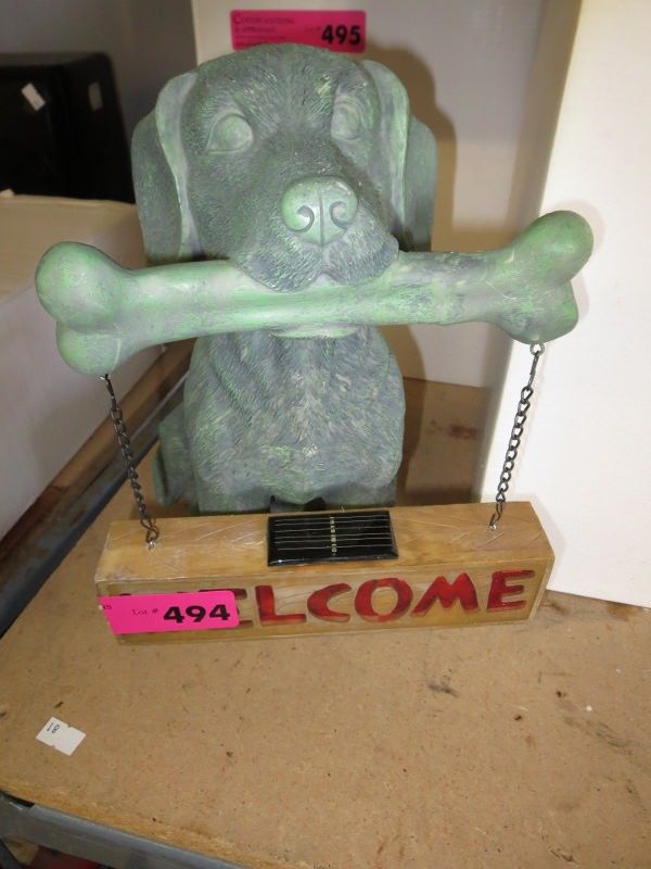 Solar welcome sign - dog with bone