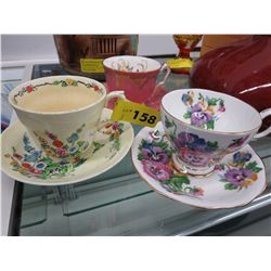 3 English teacups and saucers