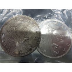 2 Canada Canoe Dollars, 1962 & 1963, 80% silver