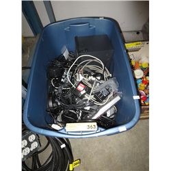 Box of adapters, cords & power bars