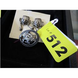 Mexican silver screw back earrings & brooch
