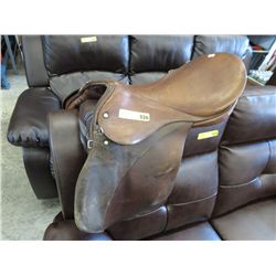 English riding saddle in brown leather