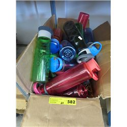 Box of plastic water bottles