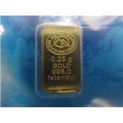 4 x .999 solid gold quarter gram bars