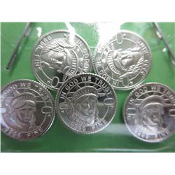 5 x .999 silver Statue of Liberty silver rounds